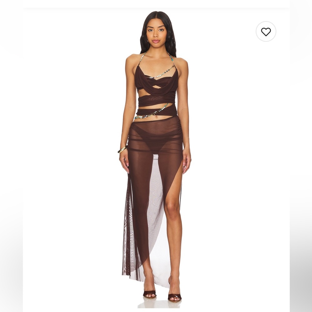 Jaded London Draped Maxi Dress in Brown Sheer Brown Maxi Dress with Cutouts
